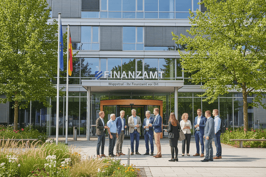 finanzamt gebäude mit freundlichen Menschen